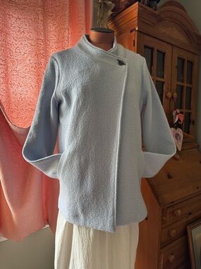 Nicole Miller Light Blue Women's Wool-Blend Asymmetrical Coat
